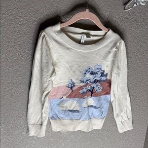 Cream Sweater with Swan and Tree Design 4y